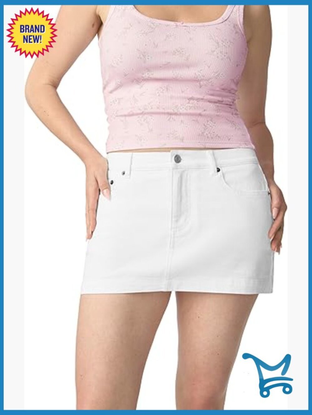 Micro Mini Denim Skirt with Pockets, Mid-Rise, Stretch